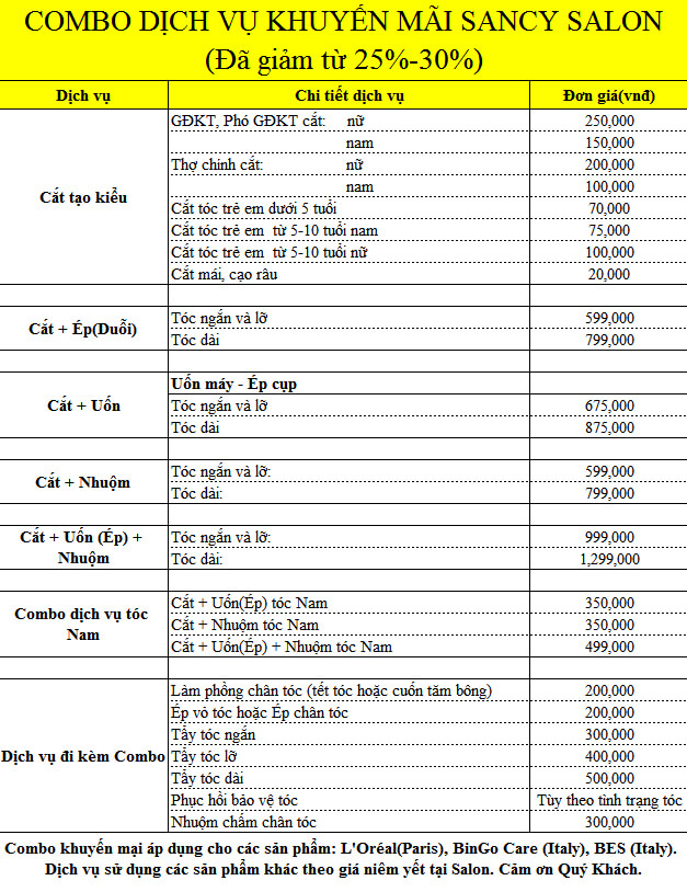 Bảng giá dịch vụ làm tóc đẹp khuyến mãi hè 2018